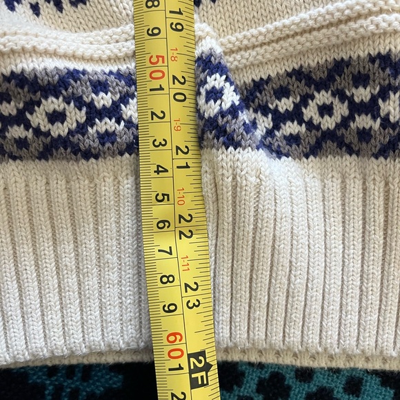 Vintage Heather & Tweed Handknit England 💯 Cotton Sweater Cream Navy S M - Picture 9 of 9